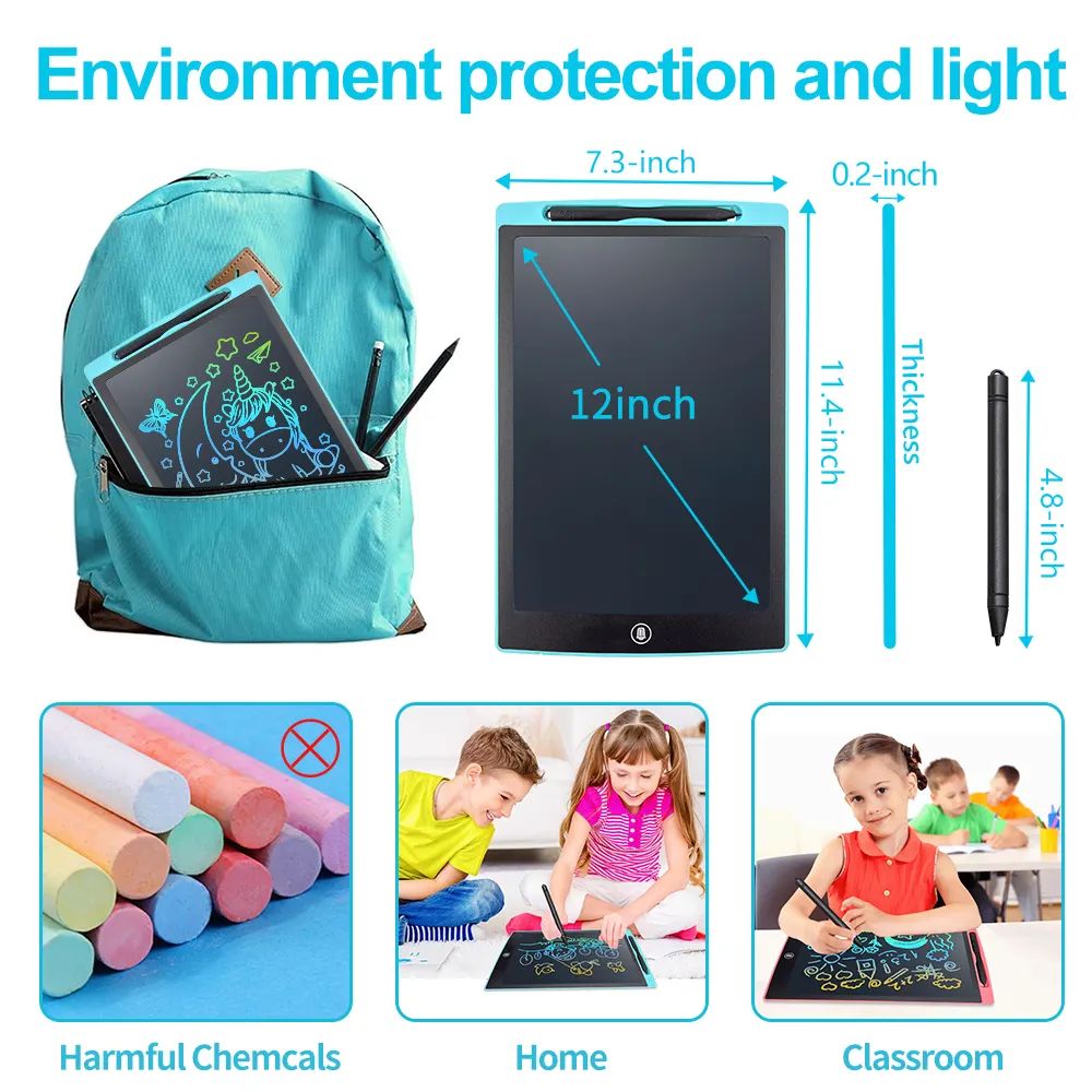 12 Inch LCD Writing Tablet, Electight Colorful Doodle Board, Eye Protection Drawing Board with Lock & Erase FUNC, Birthday Gifts and Toys for 3-8 Year Old Boys and Girls
