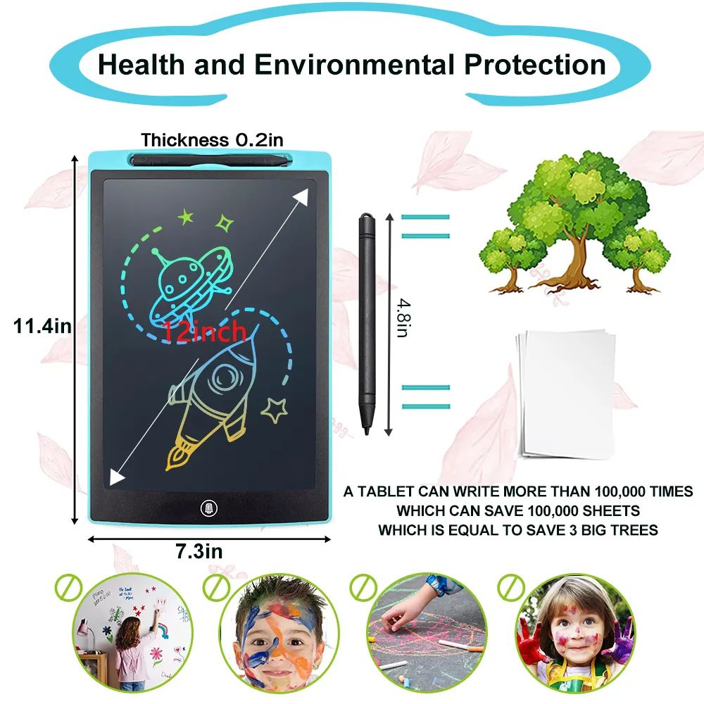 12 Inch LCD Writing Tablet, Electight Colorful Doodle Board, Eye Protection Drawing Board with Lock & Erase FUNC, Birthday Gifts and Toys for 3-8 Year Old Boys and Girls