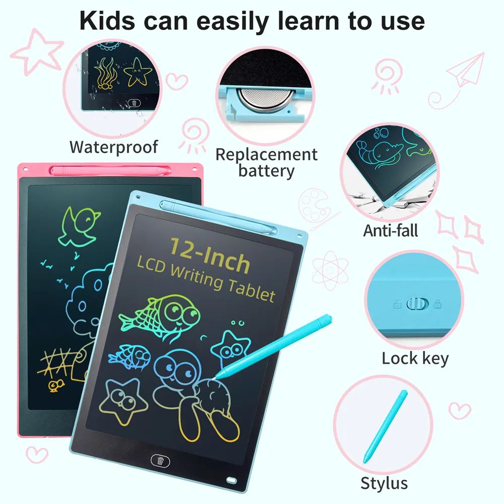 12 Inch LCD Writing Tablet, Electight Colorful Doodle Board, Eye Protection Drawing Board with Lock & Erase FUNC, Birthday Gifts and Toys for 3-8 Year Old Boys and Girls