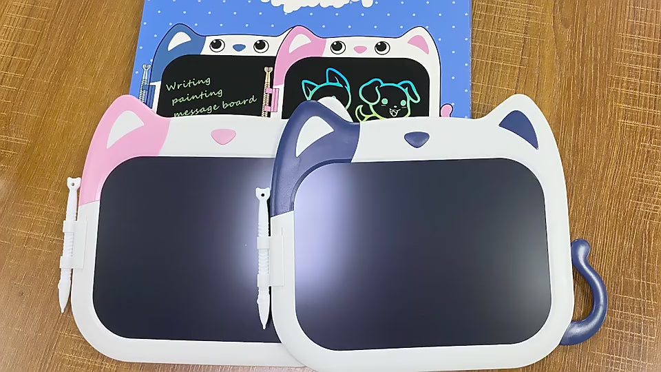 LCD-Schreibtablett im Katzenstil für Kinder, 10 Zoll bunte Doodle-Board-Zeichenblöcke, löschbares wiederverwendbares elektronisches Zeichentablett, pädagogisches Lernspielzeug für Kleinkinder