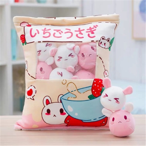 Plush Toy, Snack Bag Plush Toy Super Soft Cute Animal Pillow Throw Pillow With 8 Pack of mini dolls Cartoon Cookie Plush Toy Delicious Food Package, for Girlfriend Kids Boys Girls Birthday Gift