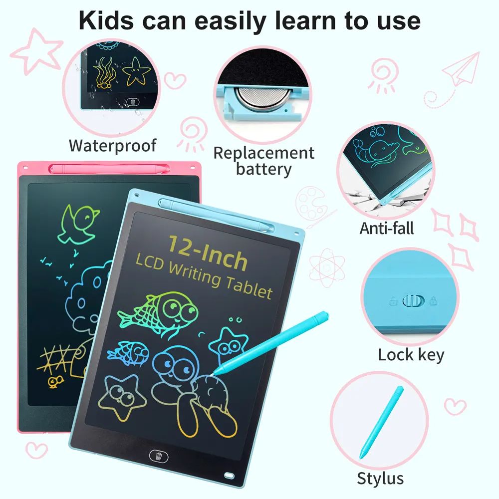 12 Inch LCD Writing Tablet, Electight Colorful Doodle Board, Eye Protection Drawing Board with Lock &amp; Erase FUNC, Birthday Gifts and Toys for 3-8 Year Old Boys and Girls