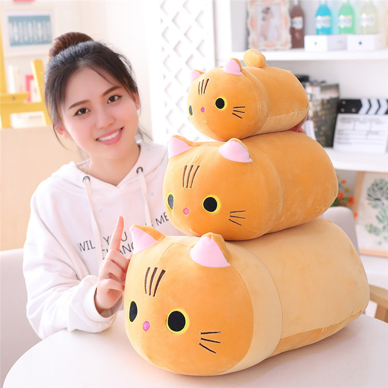 Cute Cat Plush Long Body Pillow Cuddle Cartoon Stuffed Animals Cat Plushie Soft Doll Pillows Gifts for Kids Girls