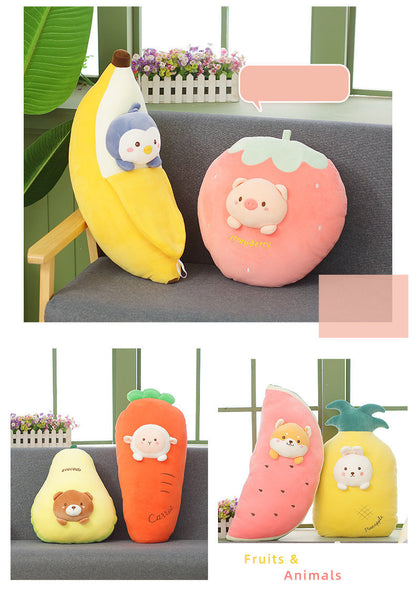 Cute Banana Pillow Carrot Doll Fruit Plush Toy Stuffed Animal Cute Fruit Plushie Hugging Pillow Long Plush Toys Sleeping Doll Gift for Birthday, Valentine, Christmas