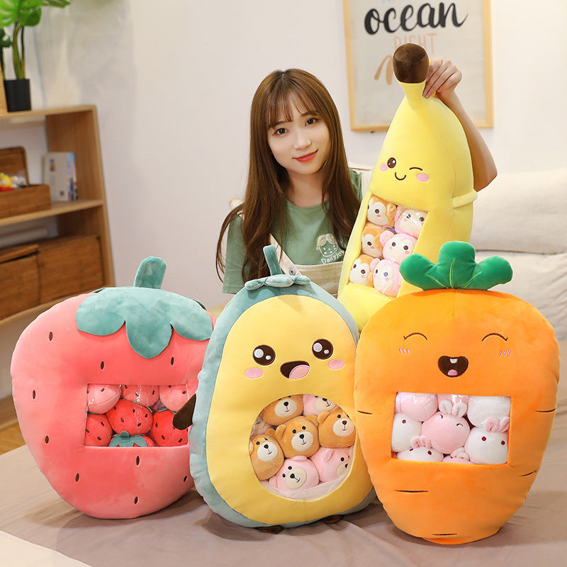 Kawaii Plush Pillow Cushion Cute Snack Bag Pillow with Mini Soft Pudding Plush Stuffed Animal Fluffy Hugging Pillow Home Decorative Cushion Novelty Gift