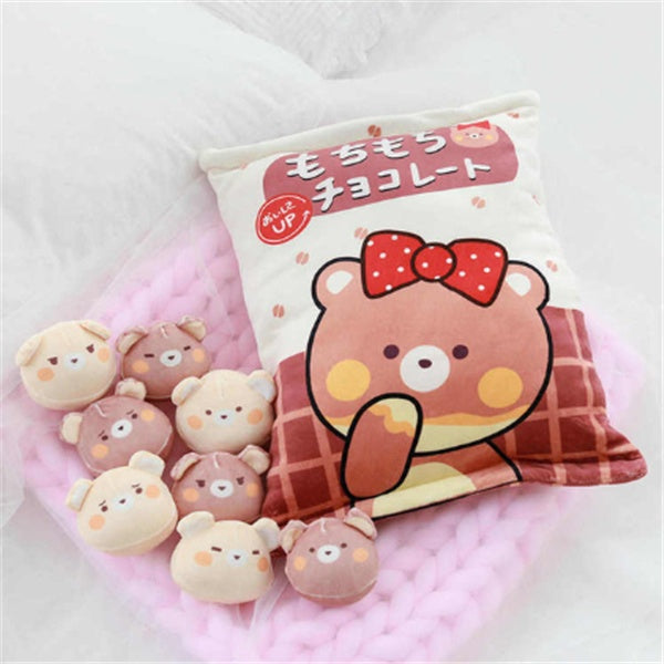 Plush Toy, Snack Bag Plush Toy Super Soft Cute Animal Pillow Throw Pillow With 8 Pack of mini dolls Cartoon Cookie Plush Toy Delicious Food Package, for Girlfriend Kids Boys Girls Birthday Gift