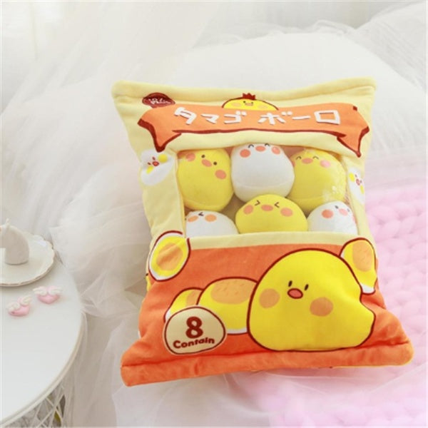 Plush Toy, Snack Bag Plush Toy Super Soft Cute Animal Pillow Throw Pillow With 8 Pack of mini dolls Cartoon Cookie Plush Toy Delicious Food Package, for Girlfriend Kids Boys Girls Birthday Gift