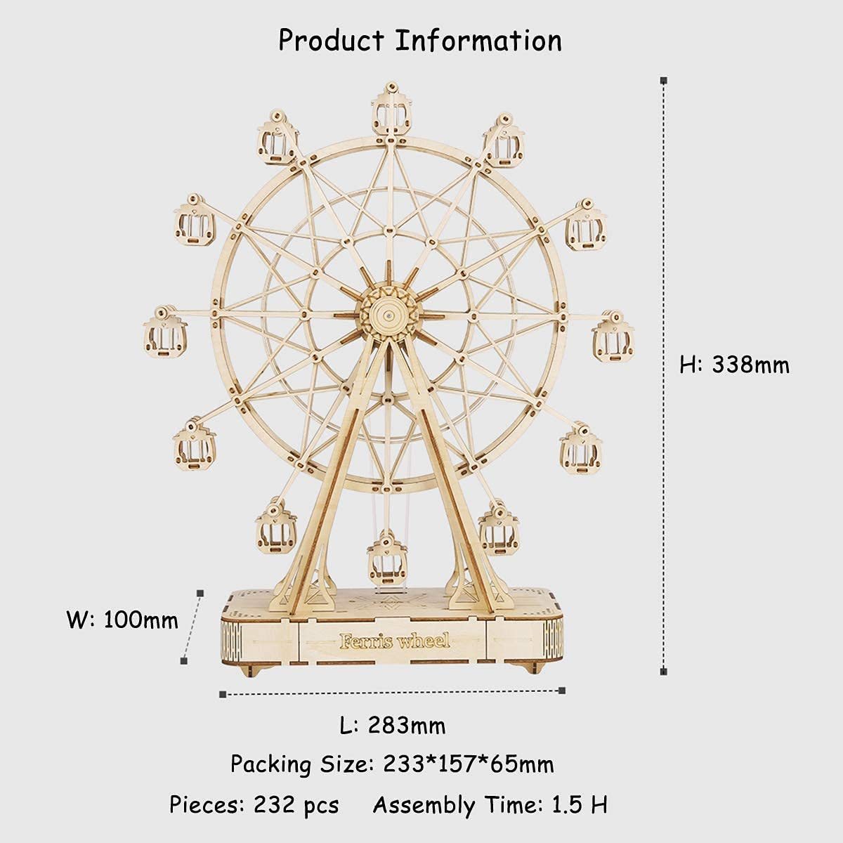 Robotime DIY Wooden Rotatable Ferris Wheel Model With Playing Music Toys For Children Birthday TGN01