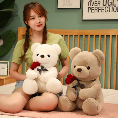 23-45cm New Lovely Hug Roses Teddy Bear Plush Pillow Stuffed Soft Animal Dolls Nice Birthday Gift Girlfriend Valentine&