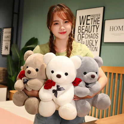 23-45cm New Lovely Hug Roses Teddy Bear Plush Pillow Stuffed Soft Animal Dolls Nice Birthday Gift Girlfriend Valentine&