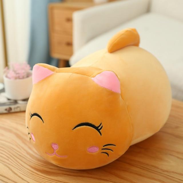 Cute Cat Plush Long Body Pillow Cuddle Cartoon Stuffed Animals Cat Plushie Soft Doll Pillows Gifts for Kids Girls