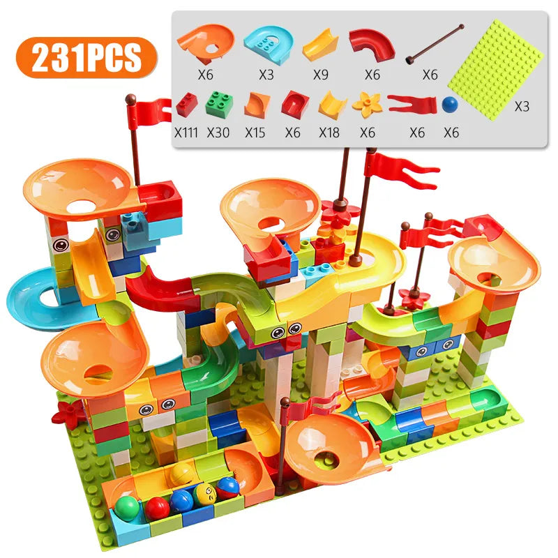 77-308PCS Marble Race Run Big Block Compatible city Building Blocks Funnel Slide Blocks DIY Big Bricks Toys For Children gift