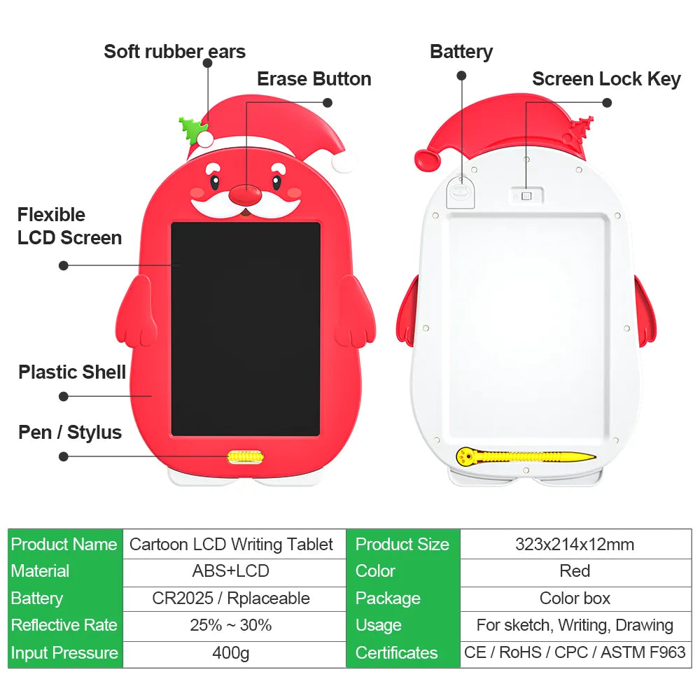 8.5inch Christmas series lcd writing tablet drawing toys doodle pad digital Drawing board for Kids, Santa Claus, reindeer, Snowman