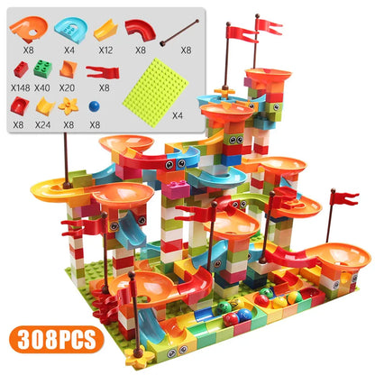 77-308PCS Marble Race Run Big Block Compatible city Building Blocks Funnel Slide Blocks DIY Big Bricks Toys For Children gift