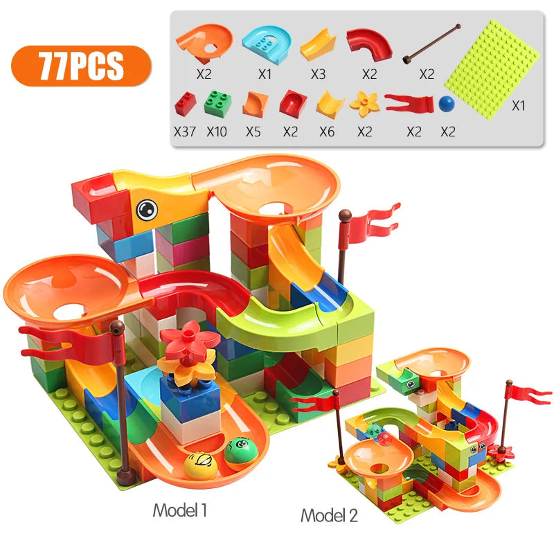 77-308PCS Marble Race Run Big Block Compatible city Building Blocks Funnel Slide Blocks DIY Big Bricks Toys For Children gift