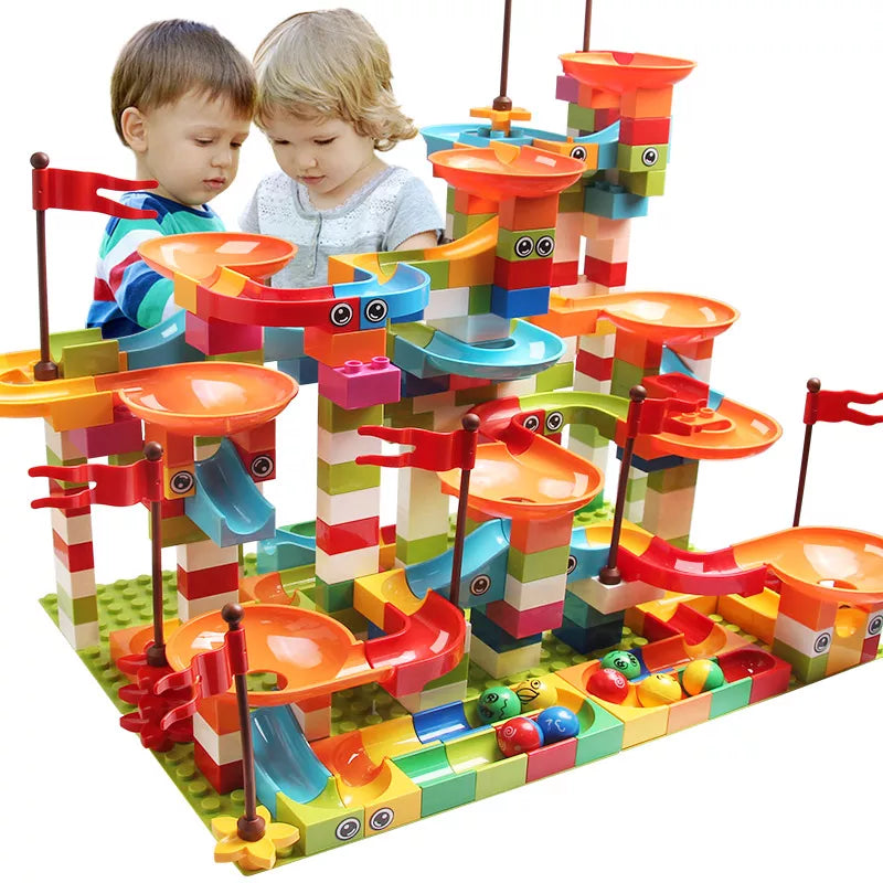 77-308PCS Marmor Rennen Run Big Block Kompatibel stadt Bausteine ​​Trichter Rutsche Blöcke DIY Große Ziegel Spielzeug für Kinder geschenk 