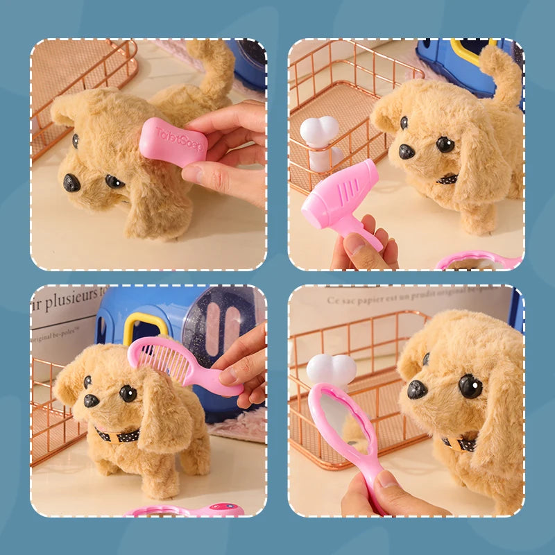 Children Pretend Play Pet Care Set Simulation Electric Plush Stuffed Dog Cat Rabbit Toy Walking Barking Education Toys for Girls