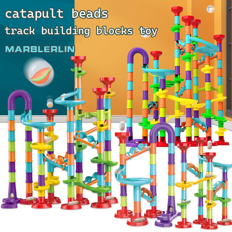 Marbles Run Catapult Track Building Blocks Slide Beads Educational Toys Children Gift Race Balls Toy Marble Track Race Set