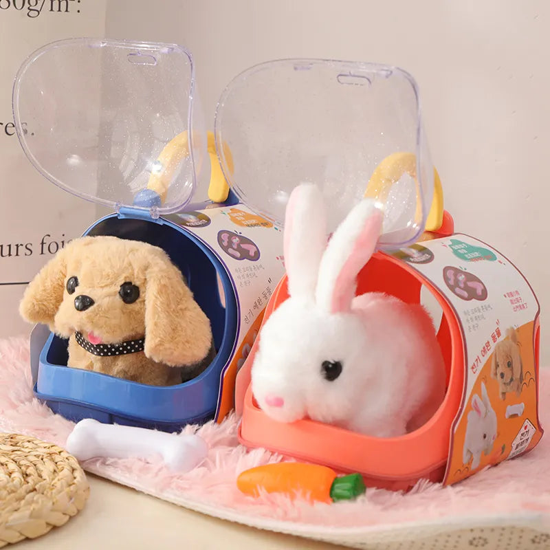 Children Pretend Play Pet Care Set Simulation Electric Plush Stuffed Dog Cat Rabbit Toy Walking Barking Education Toys for Girls