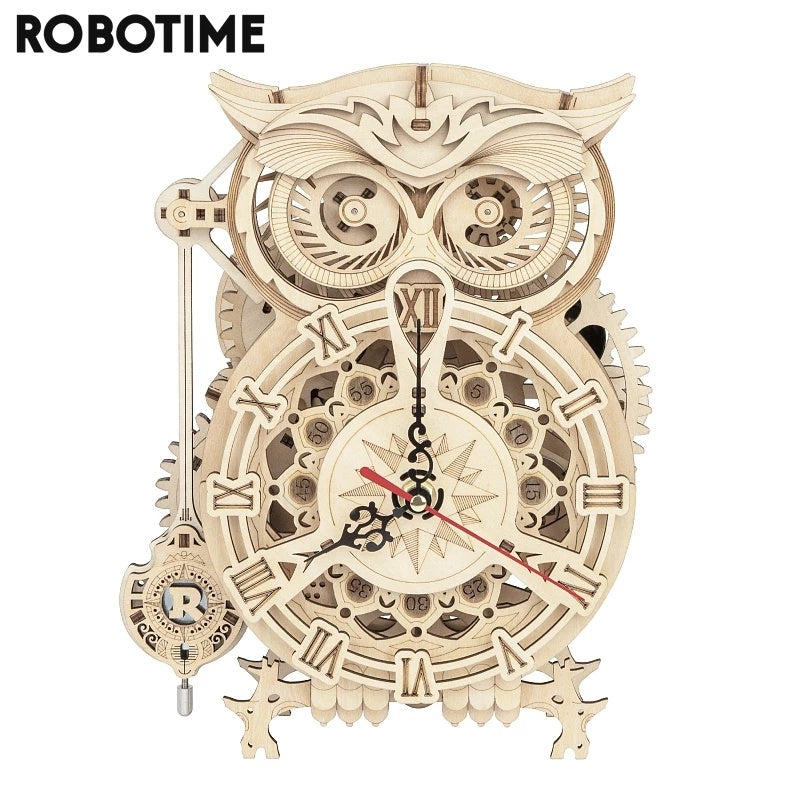 Robotime Rokr Creative DIY Toys 3D Owl Wooden Clock Building Block Kits For Children Christmas Gifts Home Decoration LK503