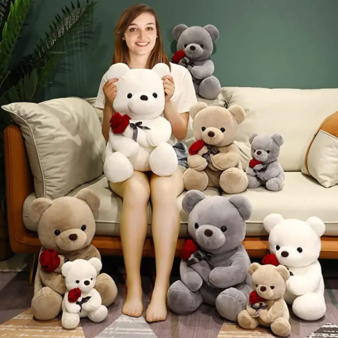 23-45cm New Lovely Hug Roses Teddy Bear Plush Pillow Stuffed Soft Animal Dolls Nice Birthday Gift Girlfriend Valentine&