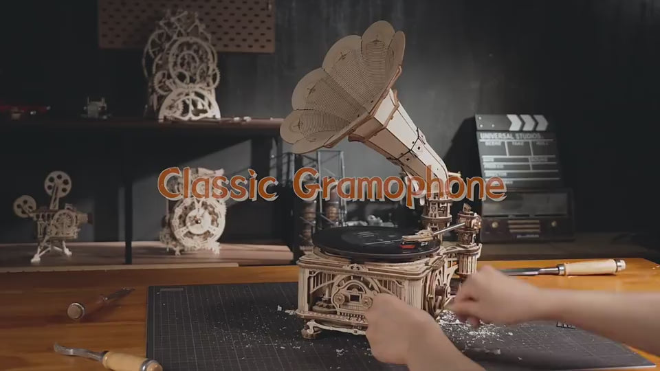 Robotime ROKR DIY Hand Crank Classic Gramophone Wooden Puzzle Model Building Kits Assembly Toy Gift For Children LKB01