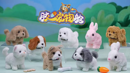 Children Pretend Play Pet Care Set Simulation Electric Plush Stuffed Dog Cat Rabbit Toy Walking Barking Education Toys for Girls